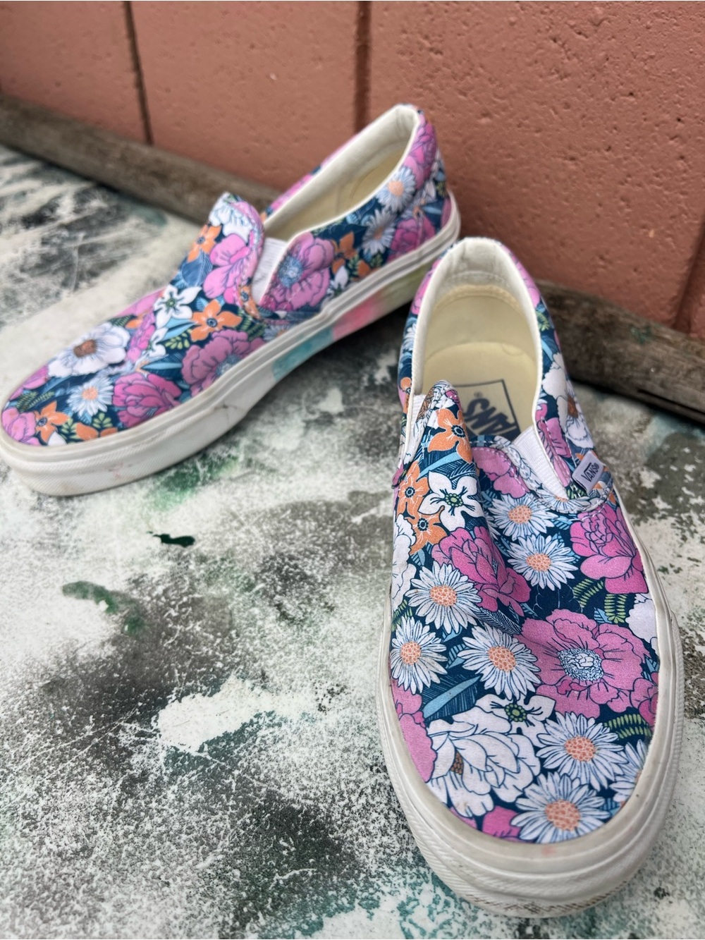 Vans Unisex Floral Slip-On Canvas Sneakers - Pink & Navy